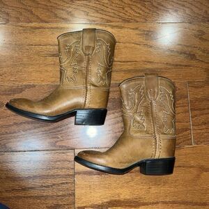 Kids Old West Brown Leather Western Cowboy Boots Vguc Size 8.5 D  Yellowstone